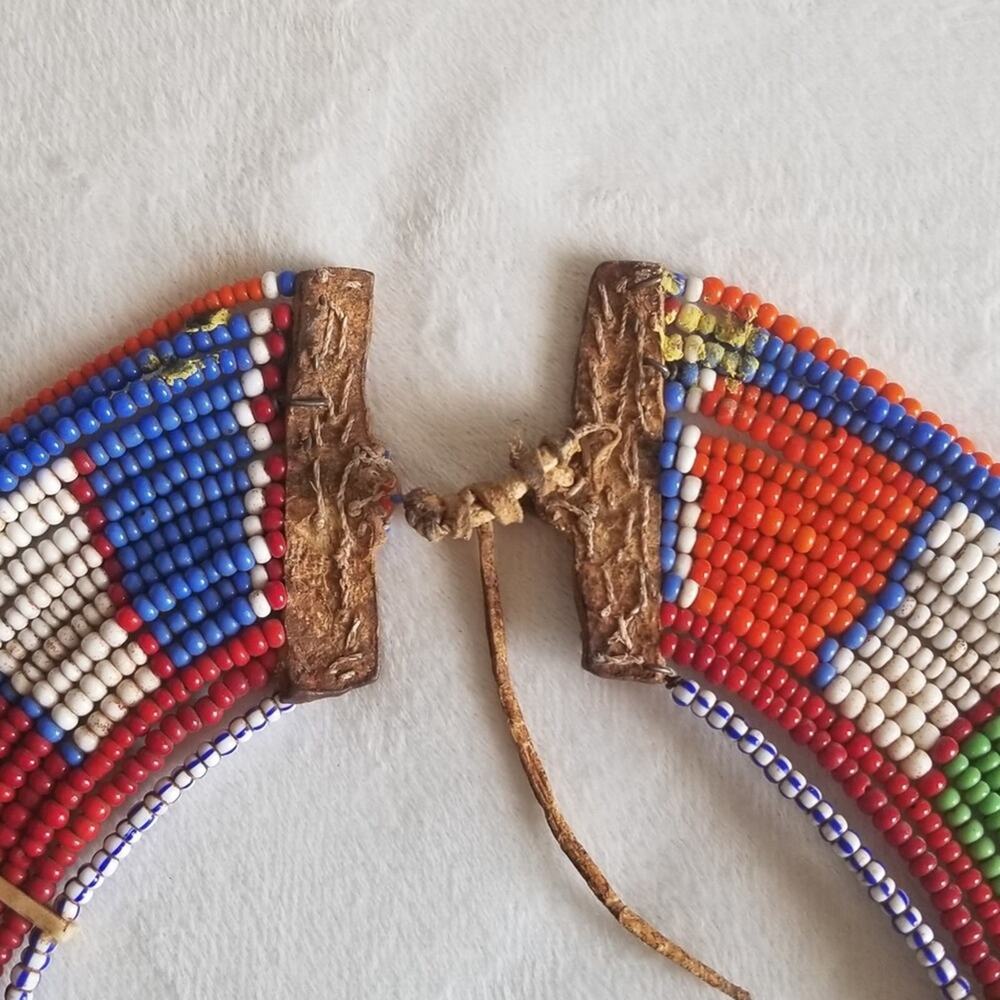 Vtg Handmade African Maasai Tribal Collar Bead Necklace Art Ceremonial - Picture 8 of 10